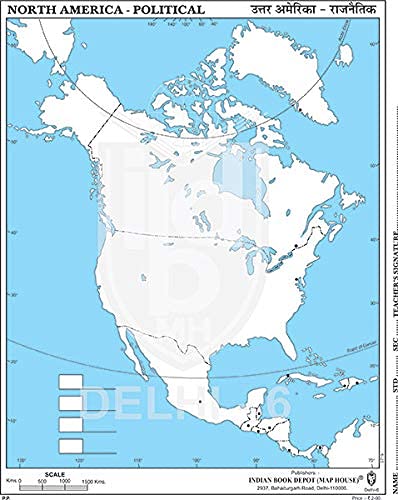 Small Size Outline Practice Map Of North America Political (100 Maps) Indian Book Depot
