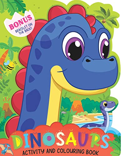 Dinosaur Activity and Colouring Book for Kids Age 38 Years | DieCut Animal Shaped Workbook with Mazes, DottoDot, Word Search,