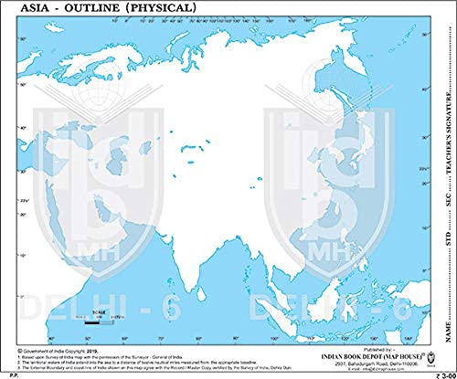 Big Outline Practice Map Of Asia Physical (100 Maps) Indian Book Depot