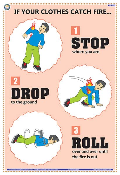 Sfi01E | Teachingnest | Stop Drop Roll | English | 33X48 Cm | Fire Safety Poster | Industrial Safety Posters | Wall Sticking [Po