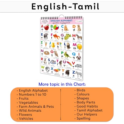My First ALL IN ONE SPIRAL CHART ENGLISHTAMIL : Chart Book Of All In One, Early childhood learning Chart With 16 Topics, birthd