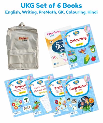 UKG Books for Kids CBSE + Hindi Sulekh  ALL IN ONE BOOK SET  English Alphabets, English Writing, Maths, GK, Colouring + Hindi 