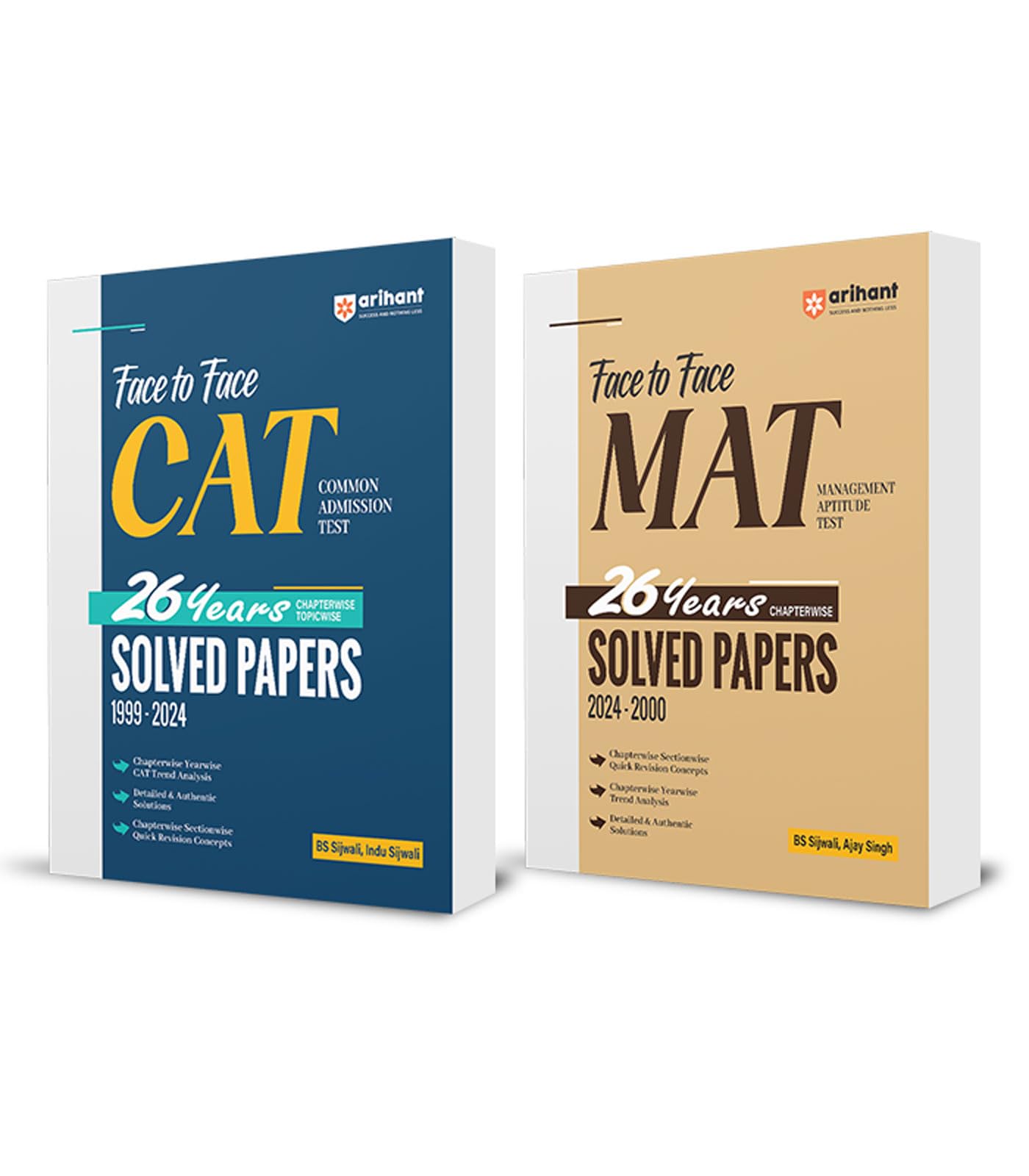 Arihant Face to Face CAT and MAT 26 Years Solved Papers (19992024) and (20242000) | Chapterwise Topicwise Question Bank for Co