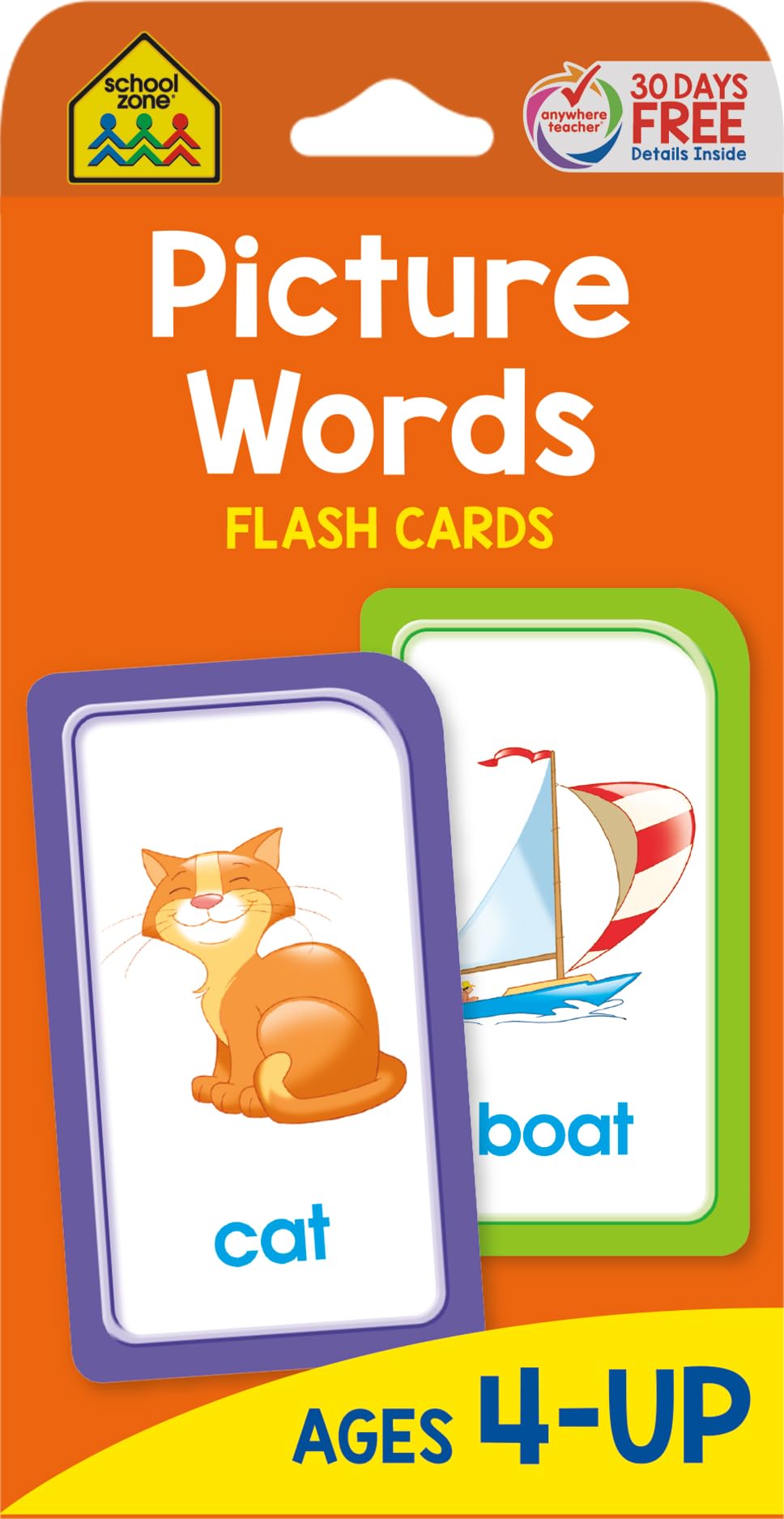 School Zone Picture Words Flash Cards: 56 Cards, Preschool, Kindergarten, Phonics, Early Reading Words, Sight Words, WordPictur