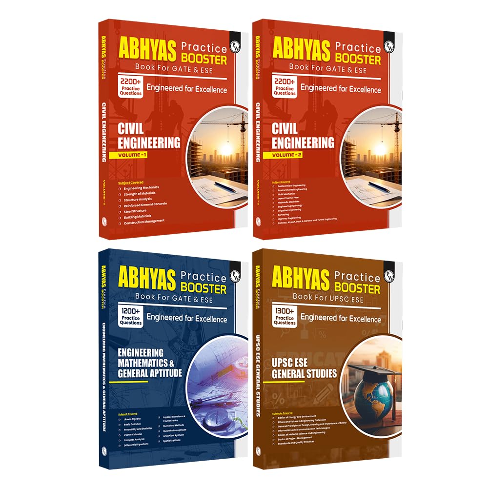 PW GATE & ESE Abhyas Practice Booster For Civil Engineering Vol 1 & 2, ESE General Studies and Engineering Mathematics & General