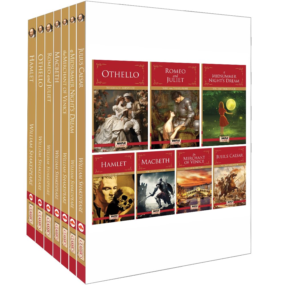 William Shakespeare (Set of 7 Books)  Othello, Romeo and Juliet, Hamlet, Macbeth, The Merchant of Venice, A Midsummer Nights 