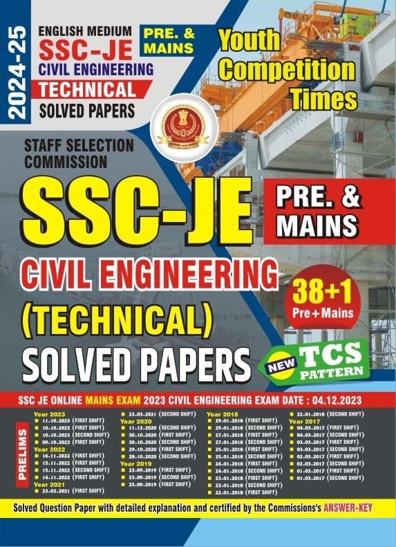 Youth Competition Times SSC JE Civil Engineering Technical | Pre. + Mains Solved Papers | English Medium