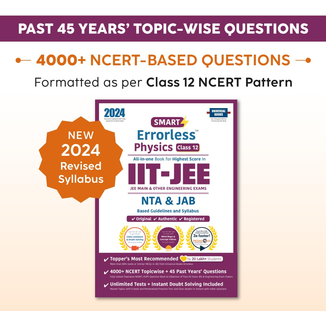 Smart Errorless Physics JEE(Main and Advanced) Class 12 (2024)  NCERT Based | 6000+ NCERT & New Pattern Questions | 45 Past Yea
