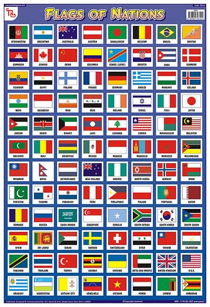 Tcc14 | Teachingnest Flags Of Nations Chart | Laminated 33X48 Cm (13X19 Inch) | Wall Sticking