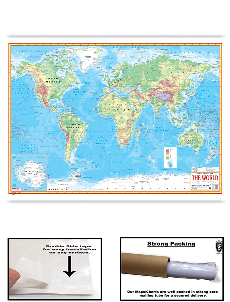 World Physical Map English (Size 70 X 100 Cms)|Laminated Both Sides