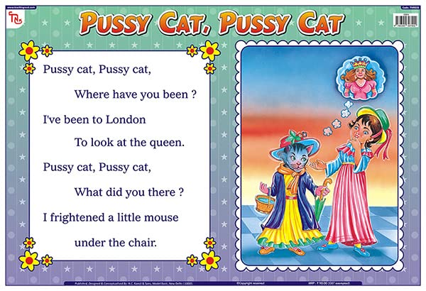 Tnr02B | Teachingnest Pussy Cat, Pussy Cat Chart | Nursery Rhymes | Laminated 48X33 Cm (19X13 Inch) | Wall Sticking [Wall Chart]