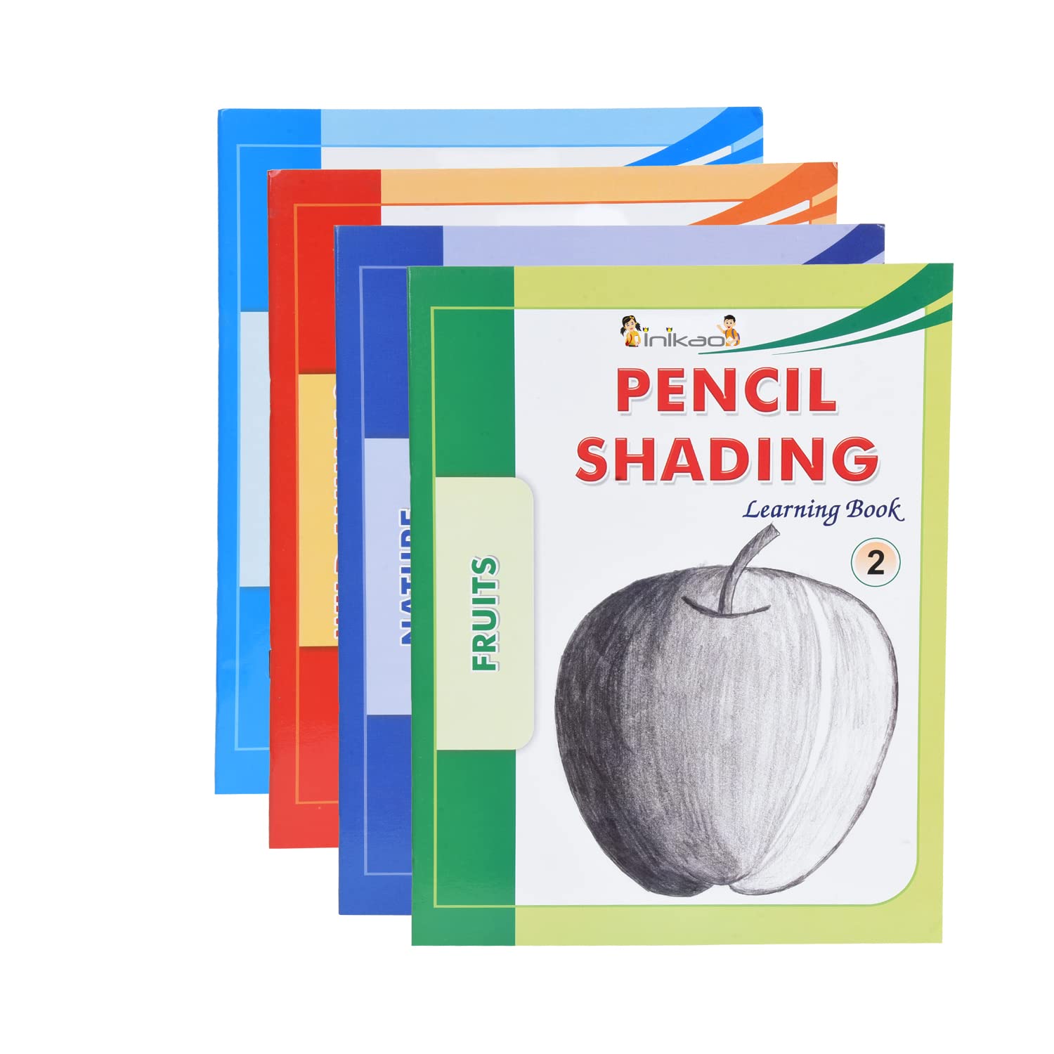 InikaoS Pencil Shading Adventures For Kids: BeginnerS Guide Collection | Animals, Fruits, Nature | 4Book Set (Step By Step 