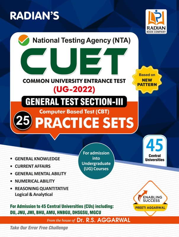 NTA CUET UG 2022 General Test Exam Section 3 Practice Sets book  Based on Common University Entrance Test 2022 Syllabus (Englis