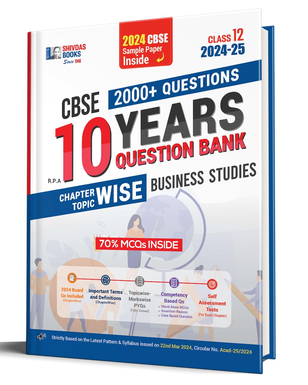 Shivdas CBSE Class 12 Business Studies Chapterwise Previous 10 Years Solved Papers Question Bank with MCQs for 2025 Board Exam (