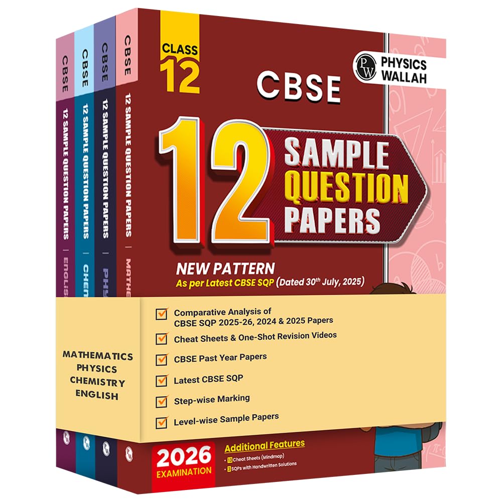 Pw Cbse Class 12 Sample Papers Combo Set (Physics, Chemistry, Maths, English) For 2025  2026 Board Exam | 15 NewPattern Papers