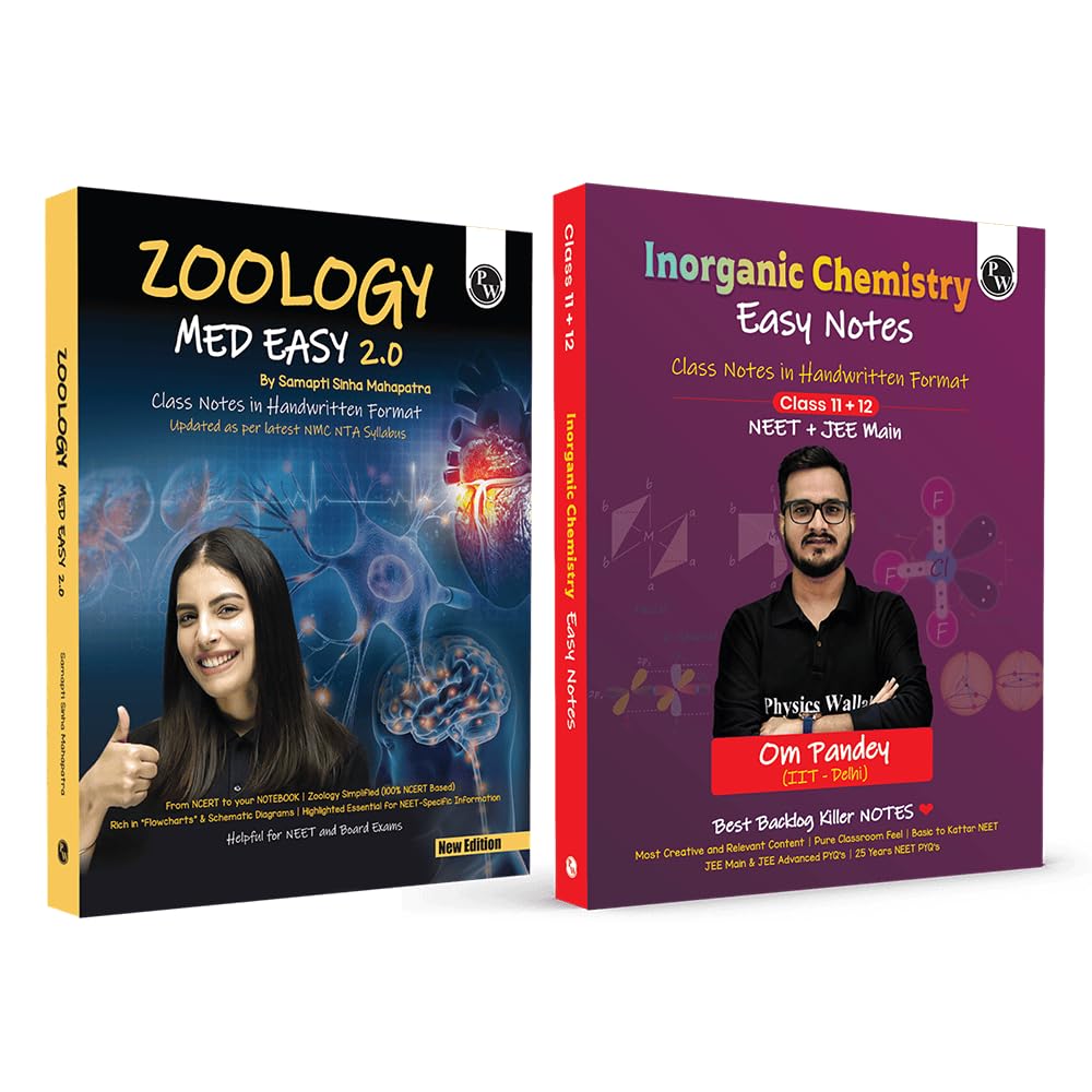 PW Zoology Med Easy 2.0 By Samapti Sinha Maam and Easy Handwritten Notes Inorganic Chemistry By Om Pandey Combo Set of 2 Books F