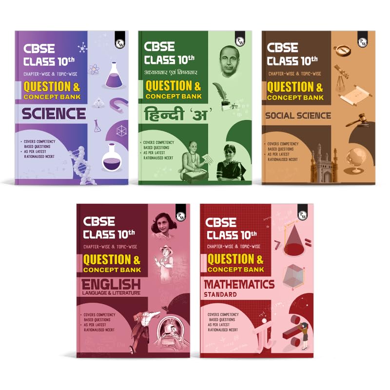 CBSE Class 10th Science + Math + English + Social Science and Hindi Combo Set of 5 Books Question & Concept Bank Chapterwise & T
