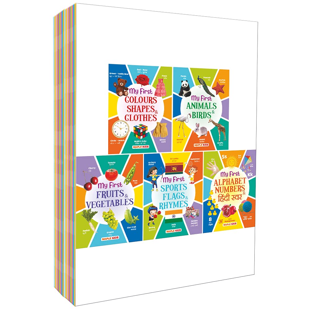 Picture Book Collection (Set 5 Books)  Alphabet, Fruits, Colours, Animals, Sports  Wipe And Clean  Early Learning For Kids