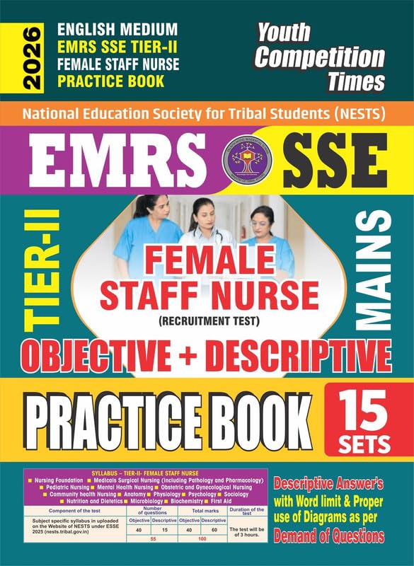 Youth Competition Times EMRS SSE TierII Female Staff Nurse Practice Book, English Medium, 15 Sets, Objective + Descriptive