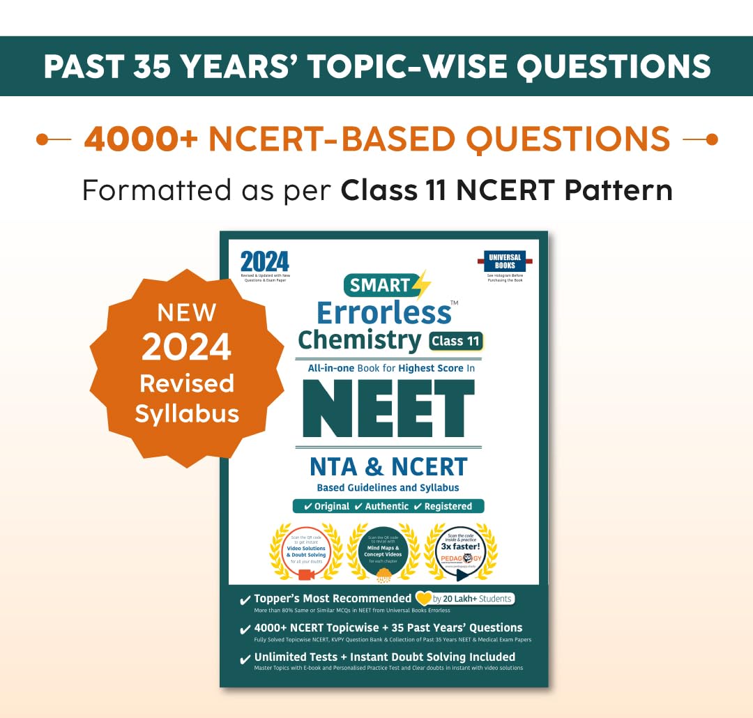 Smart Errorless Chemistry NEET Class 11(2024)  NCERT Based | 3000+ NCERT & New Pattern Questions | 35 Past Years Papers | Free