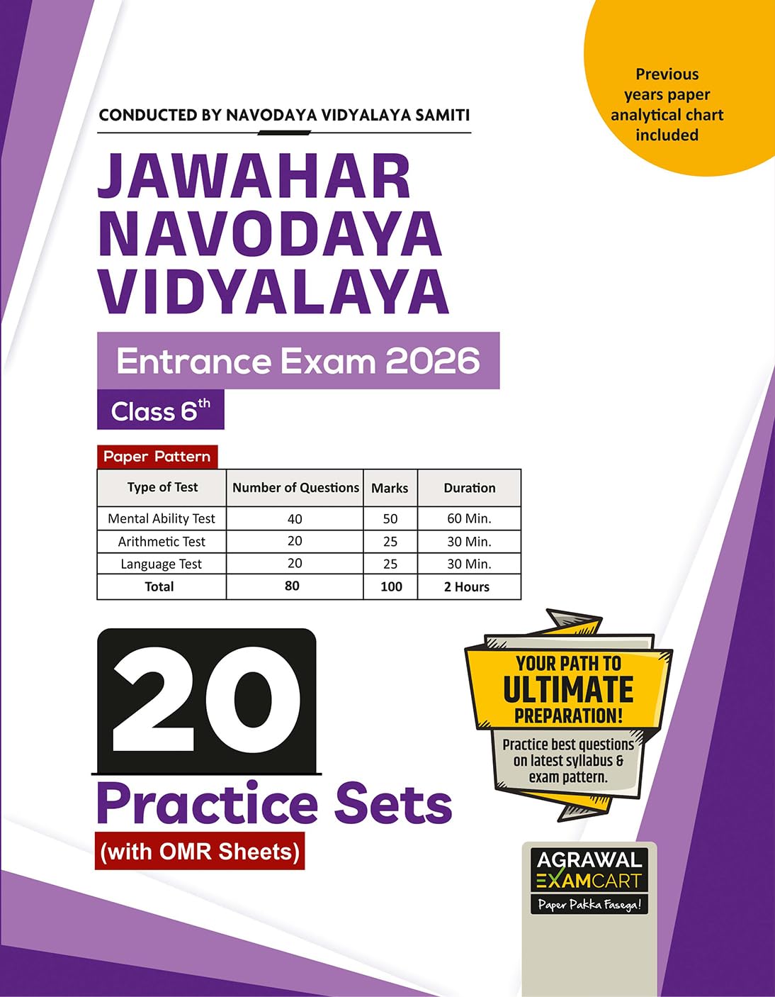 Examcart Jawahar Navodaya Vidyalaya (JNV) Class 6 Entrance Exam 2027 Book | 20 Practice Sets with OMR Sheets | Based on Latest J