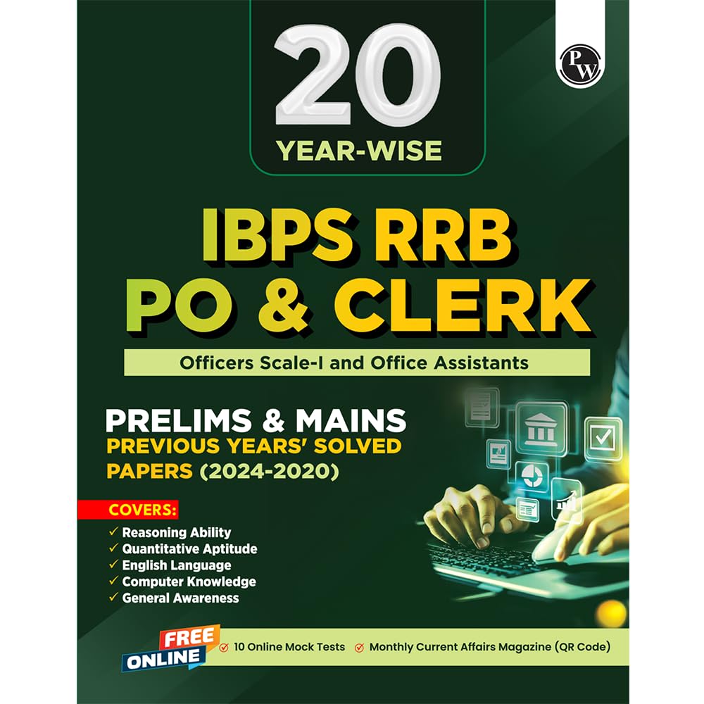 Pw 20 Yearwise Ibps Rrb Po & Clerk Prelims & Mains Previous Years Solved Papers Pyq (20242020) For Exams 202526 | Officers Sca