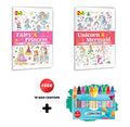 2 in 1 Copy to Colour  Fairy & Princess and Unicorn & Mermaid with 10 Wax Crayons : Magical fantasy duo, Sparkling kids colour