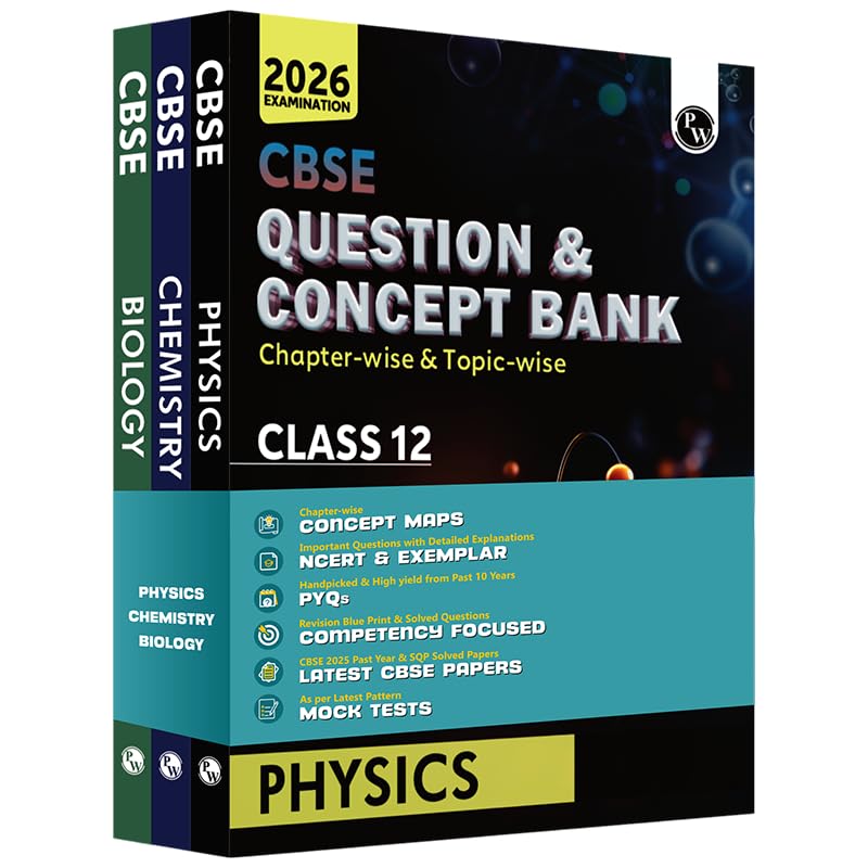 PW CBSE Question & Concept Bank (QCB) Class 12 Physics, Chemistry and Biology Combo Set of 3 Books Chapterwise and Topicwise S