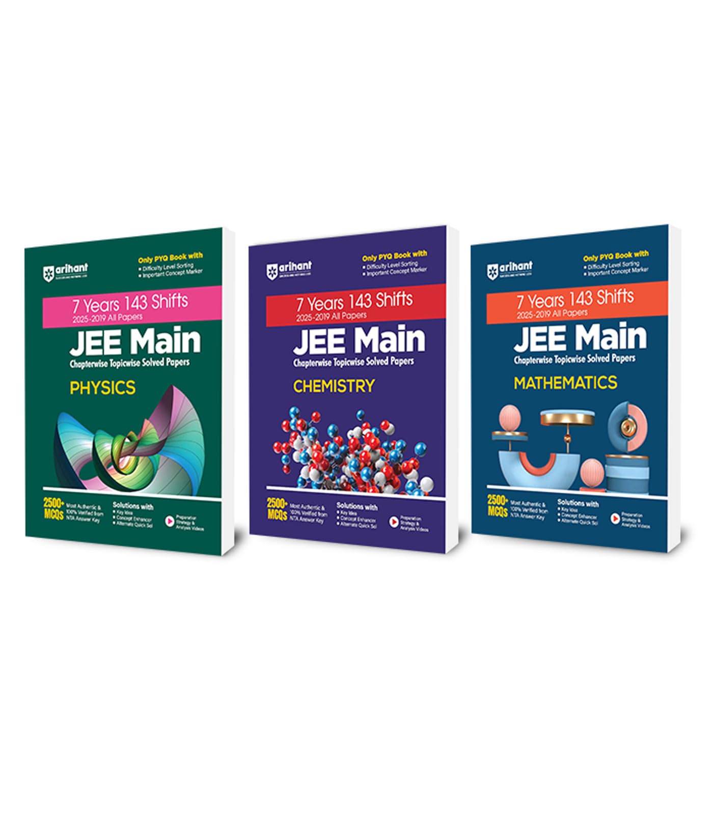 Arihant JEE Main 7 Year Chapterwise Topicwise Solved Papers For Physics, Chemistry and Maths With 2500+ MCQs | All 143 Shifts Co