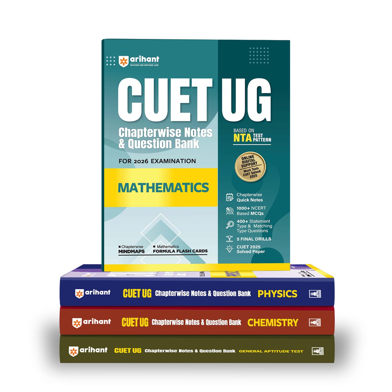 Arihant Cuet Ug 2026 Pcm + General Aptitude Combo | Physics, Chemistry, Mathematics & Section Iii | Chapterwise Notes & Question
