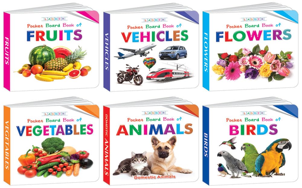 Mini Board Book Gk Set: Fruits, Vegetables, Vehicles, Flowers, Birds, Animals  6 Picture Books For Kids Early Learning Age 2+