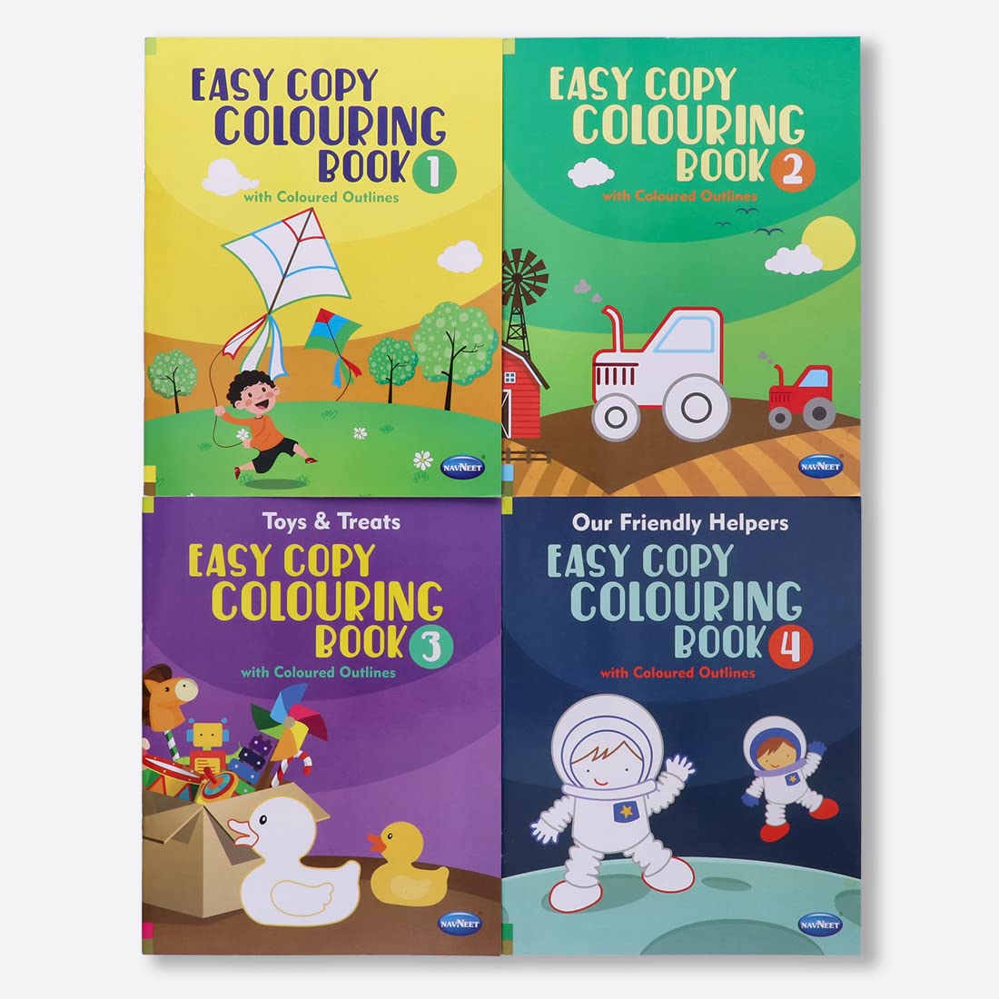 Navneet Easy Copy Colouring Book Set Of 4  Colouring Books For Kids  120 Pages With Coloured Outline Having Big Pictures  Toy