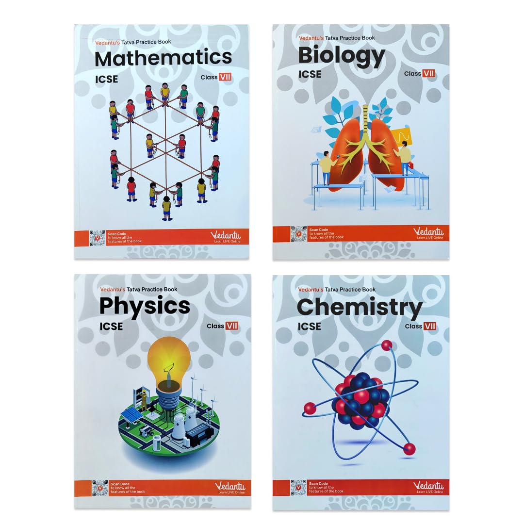 Vedantu ICSE Class 7 Tatva Practice Books Set Of 4 | Physics, Chemistry, Mathematics, Biology  Chapterwise Practice Questions |