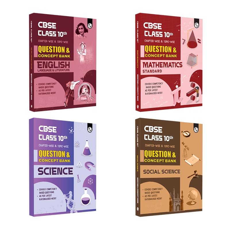 (Old Edition) CBSE Class 10th English + Mathematics + Science and Social Science Combo Set of 4 Books Question & Concept Bank Ch