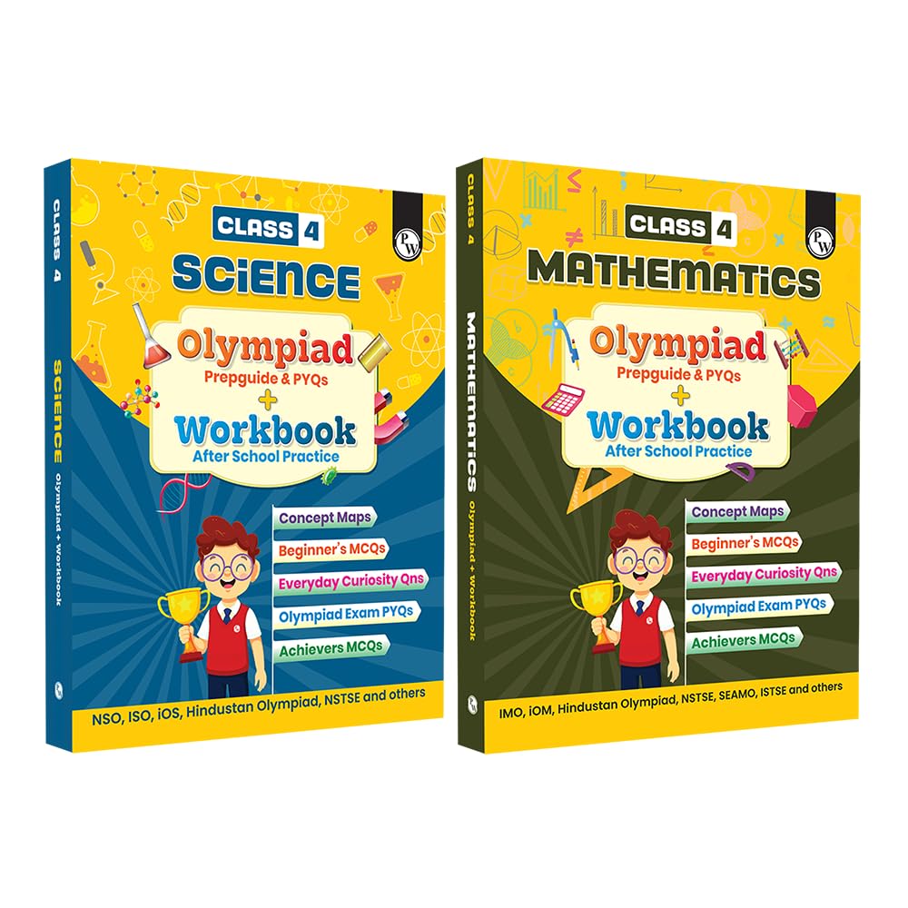 PW Olympiad Plus Workbook For Class 4 Science and Mathematics Prepguide & PYQs Combo Set of 2 Books | NSO, ISO, iOS, Hindustan O