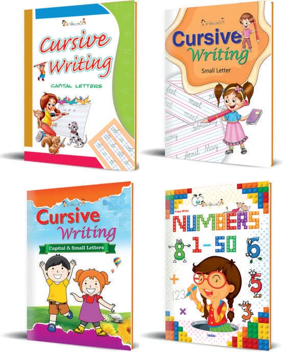 Cursive Writing Practice Worksheet Books For Play School Kids In English ; Set Of 4 Handwriting Improvement Book For Children By