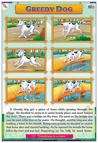 Tms03E | Teachingnest Greedy Dog Chart | English Moral Story | Laminated 33X48 Cm (13X19 Inch) | Wall Sticking [Wall Chart] Teac
