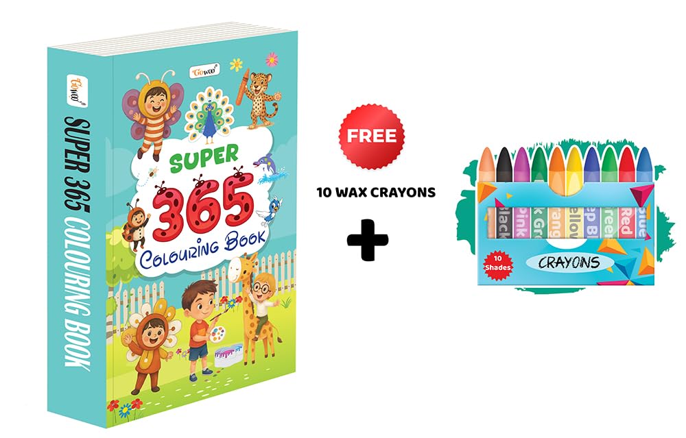 SUPER  365 Colouring Book and 10 Wax Crayons : kids drawing book, allinone colouring book, kids engagement book, educational