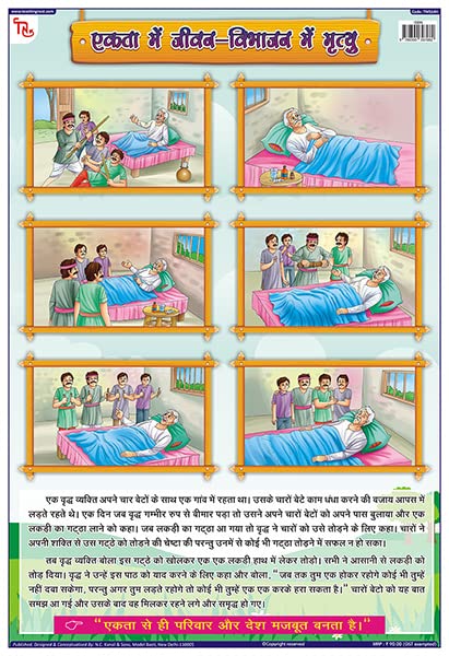 Tms14H | Teachingnest United We Stand; Divided We Fall Hindi Chart | Moral Story | Laminated 33X48 Cm (13X19 Inch) | Wall Sticki