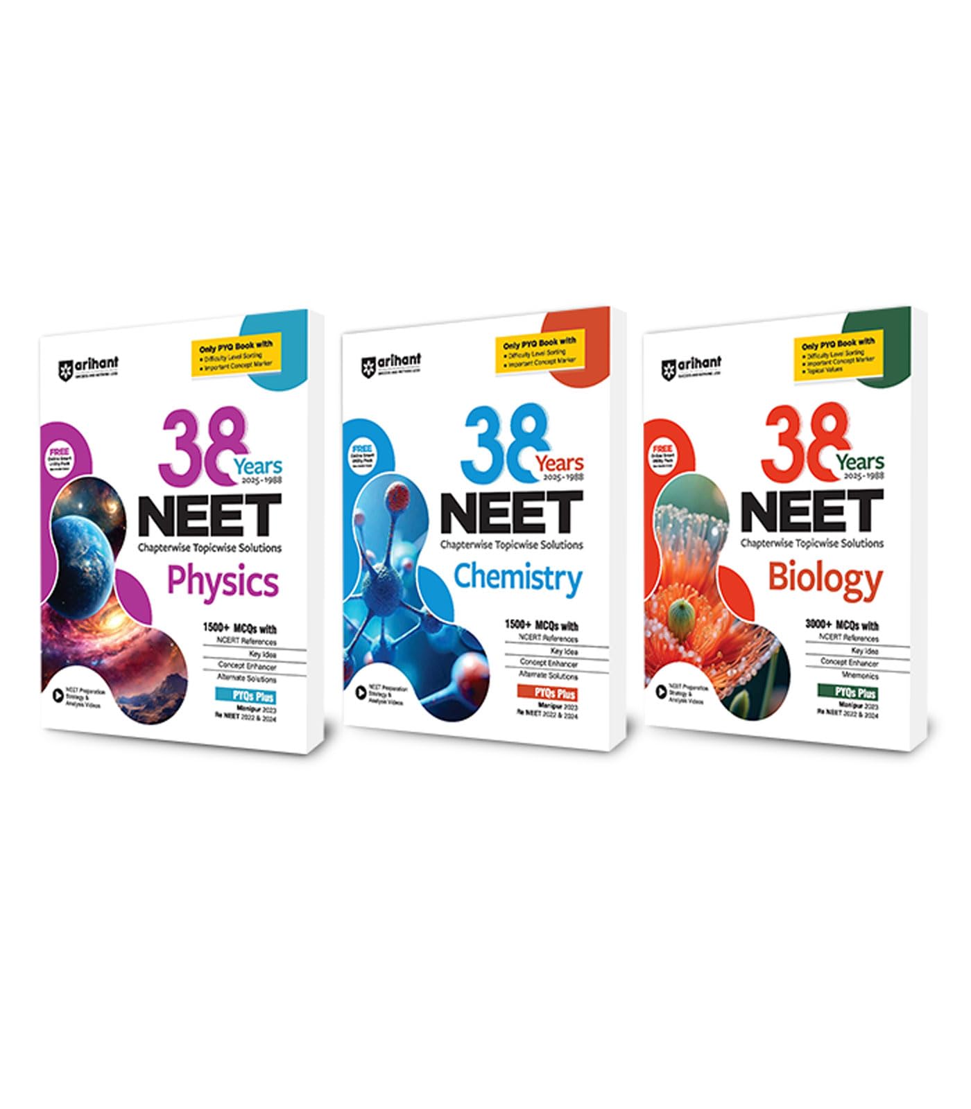 Arihant 38 Years NEET Physics, Chemistry, BiologyChapterwise Topicwise Solved Papers (20251988) | 6000+ MCQs with NCERT Referen