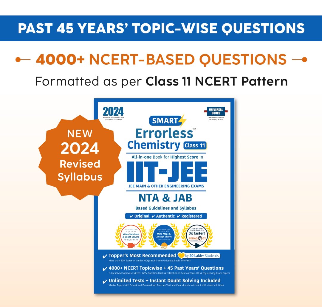 Smart Errorless Chemistry JEE(Main and Advanced) Class 11 (2024)  NCERT Based | 6000+ NCERT & New Pattern Questions | 45 Past Y