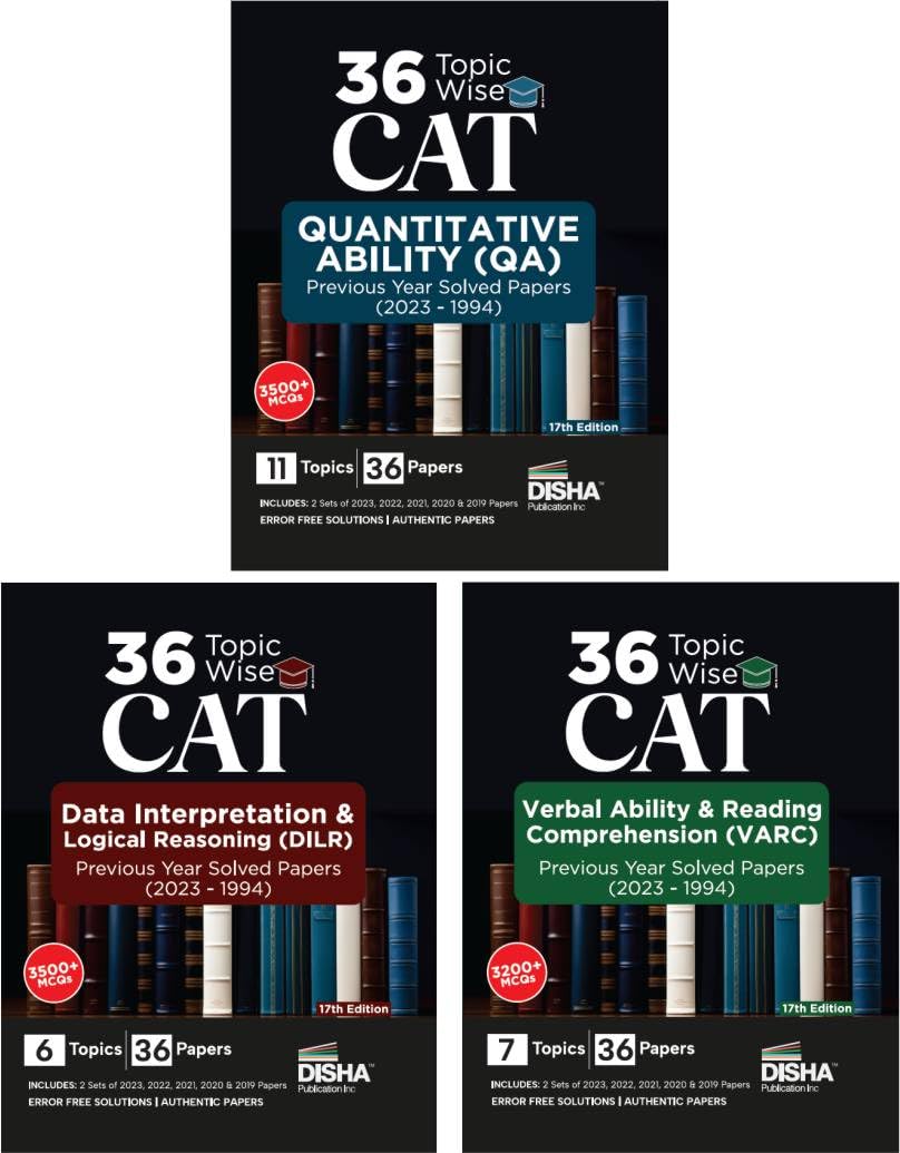 36 TopicWise Cat Qa, Dilr & Varc Previous Year Solved Papers (2023  1994)  Set Of 3 Books 17Th Edition | Previous Year Questi