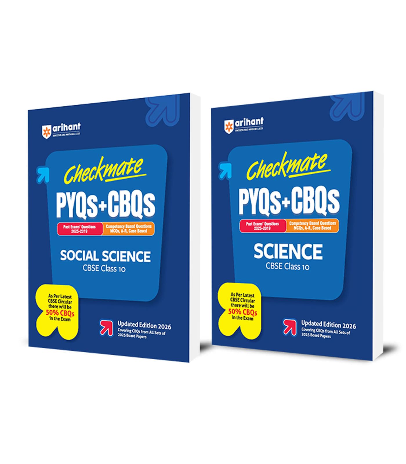 Arihant Checkmate PYQs + CBQs Science, Social Science For CBSE Class 10 | Past Board Exam Questions (20252019) with Competency