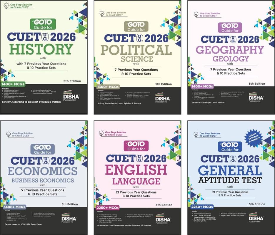 Disha Combo (Set Of 6 Books) Goto Guides For Cuet (Ug) 2026 Humanities Stream  History, Political Science, Geography, Economics