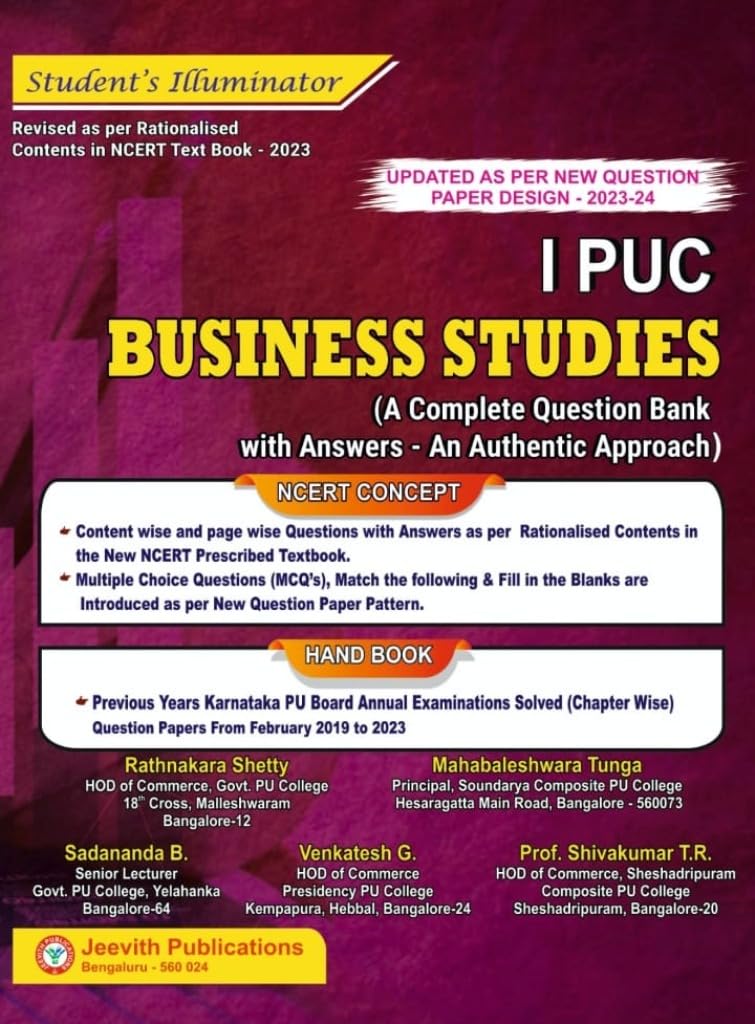Jeevith 1St Puc  Business Studies  StudentS Illuminator|A Complete Question Bank With Answers  An Authentic Approach|For 20
