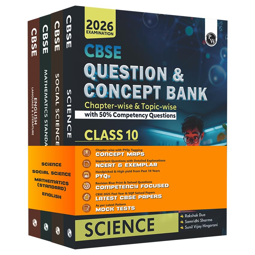 Pw Cbse Question & Concept Bank (Qcb) Class 10 Mathematics (Standard), Science, Social Science, English Combo Set Of 4 Books Cha