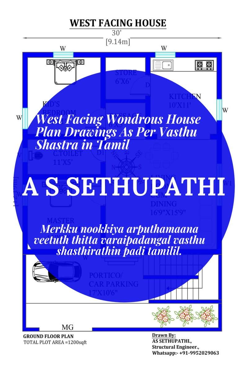 Merkku Nookkiya Arputhamaana Veetuth Thitta Varaipadangal Vasthu Shasthirathin Padi Tamilil. /          . : West Facing Wondrous