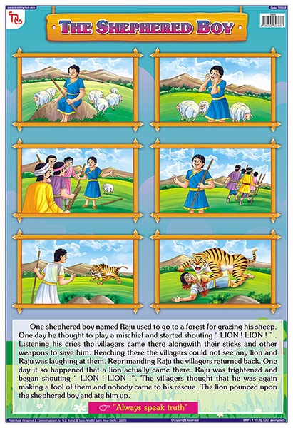 Tms18E | Teachingnest The Shepherd Boy Chart | English Moral Story | Laminated 33X48 Cm (13X19 Inch) | Wall Sticking [Wall Chart
