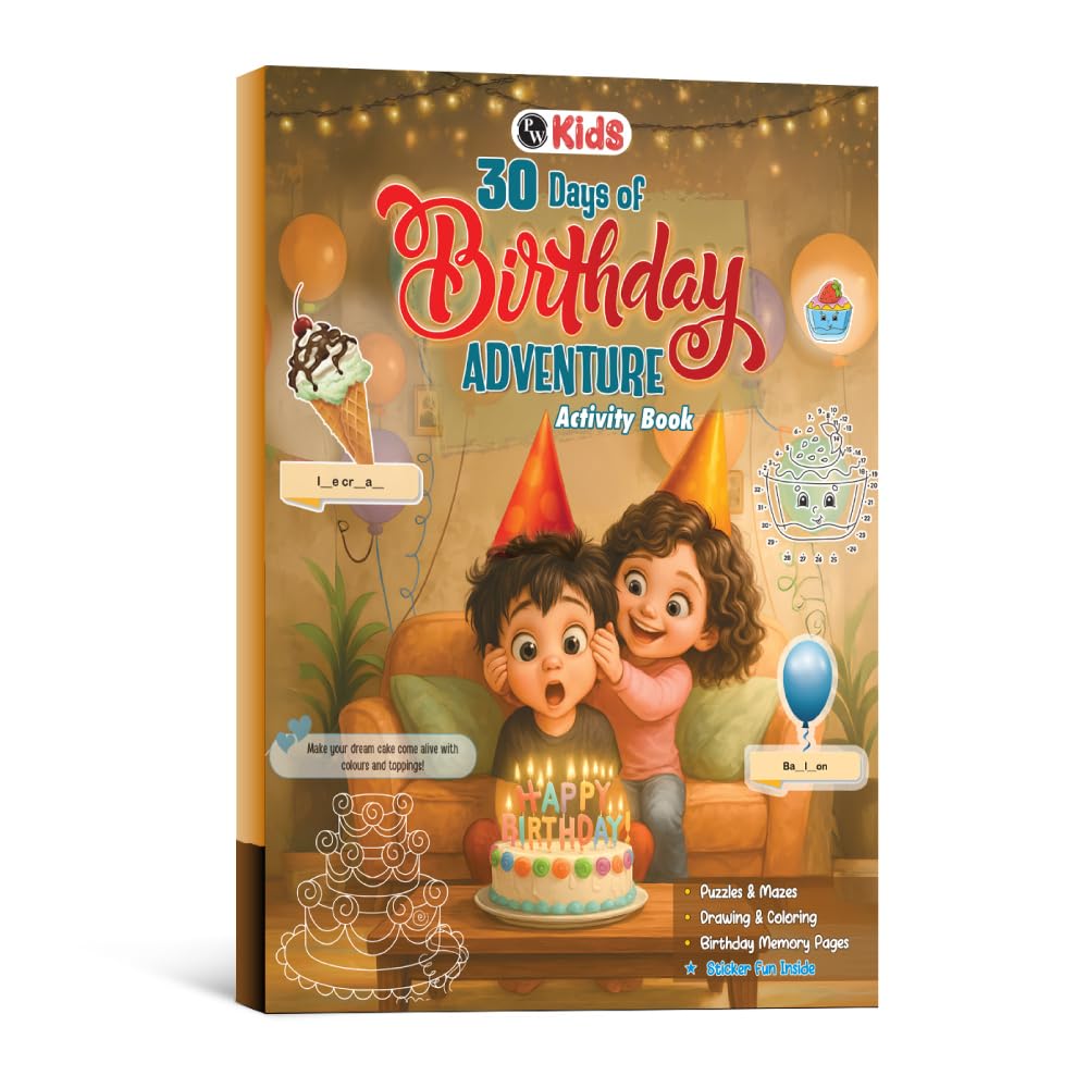 30 Days of Birthday Adventure Activity Book for Kids 3 to 6 Years, Theme Based Activities with Mazes, Riddles, Drawing, Stickers