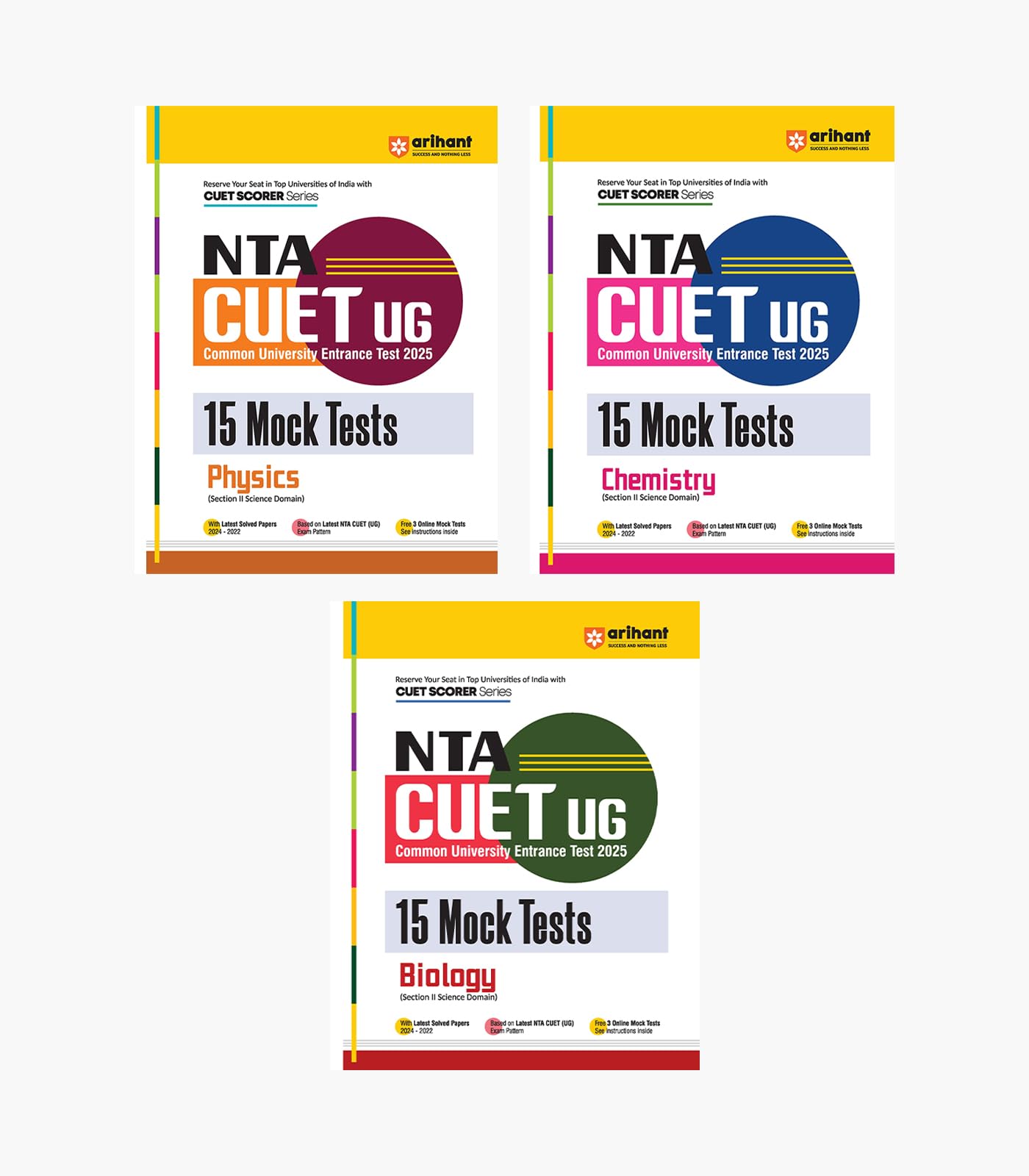 (Old Title) Arihant NTA CUET UG 15 Mock Test For Section 2 Science Domain Physics, Chemistry & Biology Exam Book For CUET 2025